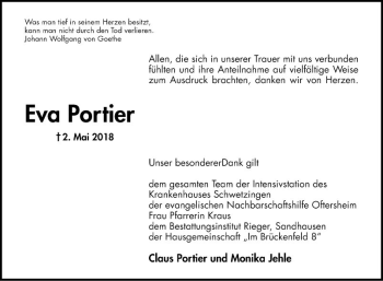 Traueranzeige von Eva Portier von Schwetzinger Zeitung