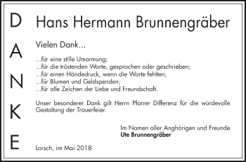 Traueranzeige von Hans Hermann Brunnengräber von Bergsträßer Anzeiger