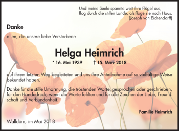 Traueranzeige von Helga Heimrich von Fränkische Nachrichten