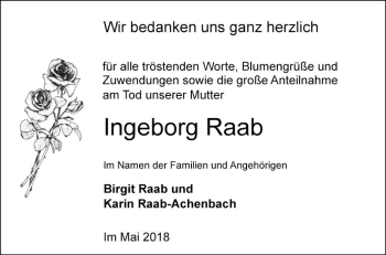 Traueranzeige von Ingeborg Raab von Mannheimer Morgen