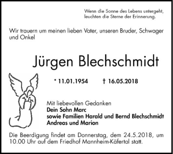 Traueranzeige von Jürgen Blechschmidt von Mannheimer Morgen