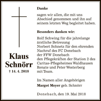 Traueranzeige von Klaus Schnörr von Fränkische Nachrichten