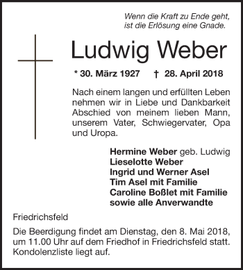 Traueranzeige von Ludwig Weber von Mannheimer Morgen