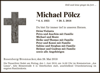 Traueranzeige von Michael Pölcz von Fränkische Nachrichten