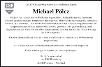 Traueranzeige von Michael Pölcz von Fränkische Nachrichten