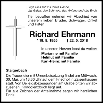 Traueranzeigen von Richard Ehrmann | Trauerportal Ihrer Tageszeitung