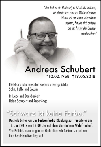 Traueranzeige von Andreas Schubert von Südhessen Morgen