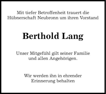 Traueranzeige von Berthold Lang von Fränkische Nachrichten