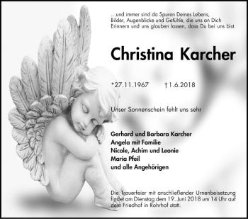 Traueranzeige von Christina Karcher von Schwetzinger Zeitung