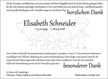 Traueranzeige von Elisabeth Schneider von Fränkische Nachrichten