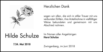 Traueranzeige von Hilde Schulze von Bergsträßer Anzeiger