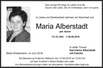 Traueranzeige von Maria Alberstadt von Südhessen Morgen