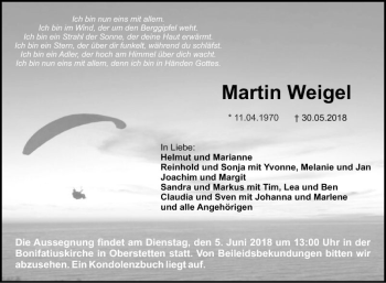 Traueranzeige von Martin Weigel von Fränkische Nachrichten