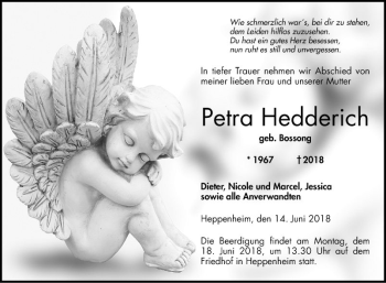 Traueranzeige von Petra Hedderich von Bergsträßer Anzeiger