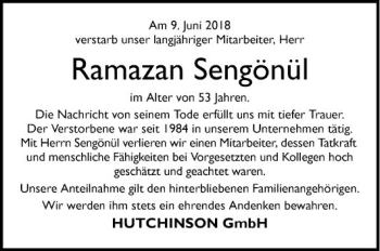 Traueranzeige von Ramazan Sengänül von Mannheimer Morgen