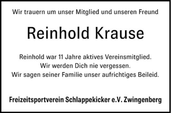 Traueranzeige von Reinhold Krause von Bergsträßer Anzeiger