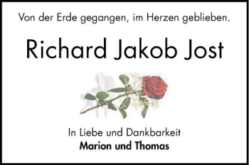 Traueranzeige von Richard Jakob Jost von Bergsträßer Anzeiger
