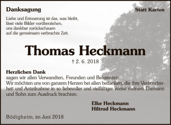 Traueranzeige von Thomas Heckmann von Fränkische Nachrichten