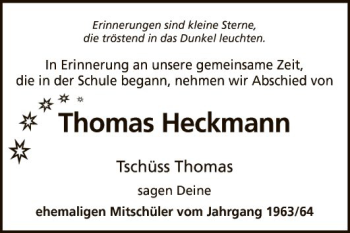 Traueranzeige von Thomas Heckmann von Fränkische Nachrichten