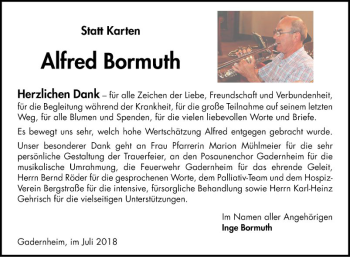 Traueranzeige von Alfred Bormuth von Bergsträßer Anzeiger