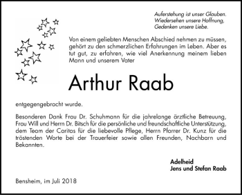 Traueranzeige von Arthur Raab von Bergsträßer Anzeiger