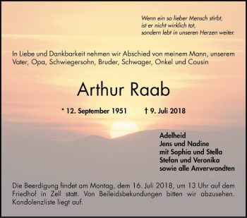 Traueranzeige von Arthur Raab von Bergsträßer Anzeiger