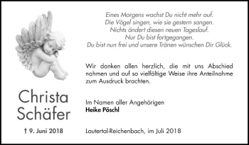 Traueranzeige von Christa Schäfer von Bergsträßer Anzeiger