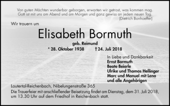 Traueranzeige von Elisabeth Bormuth von Bergsträßer Anzeiger