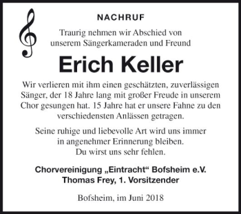 Traueranzeige von Erich Keller von Fränkische Nachrichten