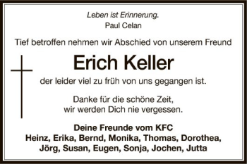 Traueranzeige von Erich Keller von Fränkische Nachrichten