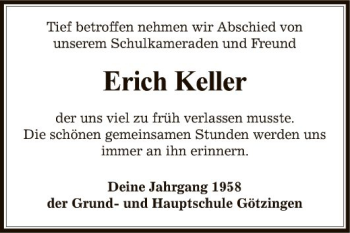 Traueranzeige von Erich Keller von Fränkische Nachrichten