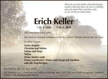 Traueranzeige von Erich Keller von Fränkische Nachrichten