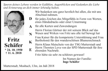 Traueranzeige von Fritz Schäfer von Mannheimer Morgen