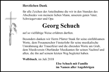 Traueranzeige von Georg Schuch von Fränkische Nachrichten