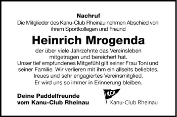 Traueranzeige von Heinrich Mrogenda von Mannheimer Morgen