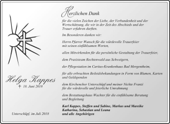 Traueranzeige von Helga Kappes von Fränkische Nachrichten