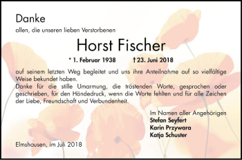 Traueranzeige von Horst Fischer von Bergsträßer Anzeiger