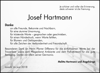 Traueranzeige von Josef Hartmann von Bergsträßer Anzeiger