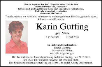 Traueranzeige von Karin Gutting von Schwetzinger Zeitung