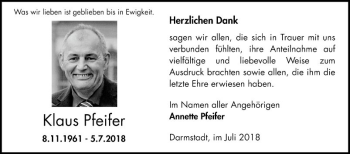 Traueranzeige von Klaus Pfeifer von Bergsträßer Anzeiger