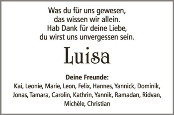 Traueranzeige von Luisa Balint von Fränkische Nachrichten