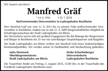 Traueranzeige von Manfred Gräf von Mannheimer Morgen