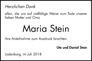 Traueranzeige von Maria Stein von Mannheimer Morgen