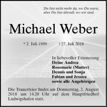 Traueranzeige von Michael Weber von Mannheimer Morgen