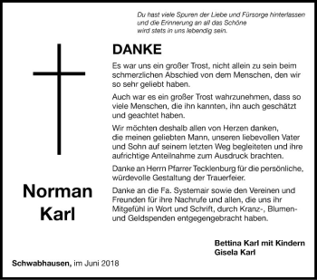 Traueranzeige von Norman Karl von Fränkische Nachrichten