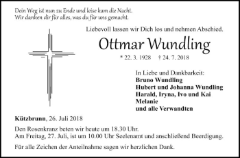 Traueranzeige von Ottmar Wundling von Fränkische Nachrichten