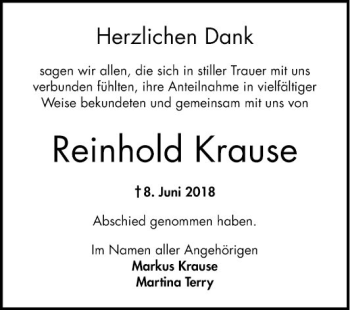 Traueranzeige von Reinhold Krause von Bergsträßer Anzeiger