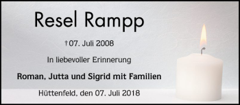 Traueranzeige von Resel Rampp von Südhessen Morgen