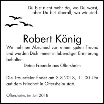 Traueranzeige von Robert König von Schwetzinger Zeitung