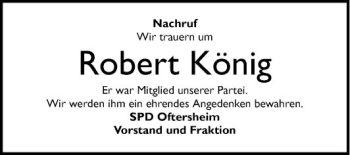 Traueranzeige von Robert König von Schwetzinger Zeitung